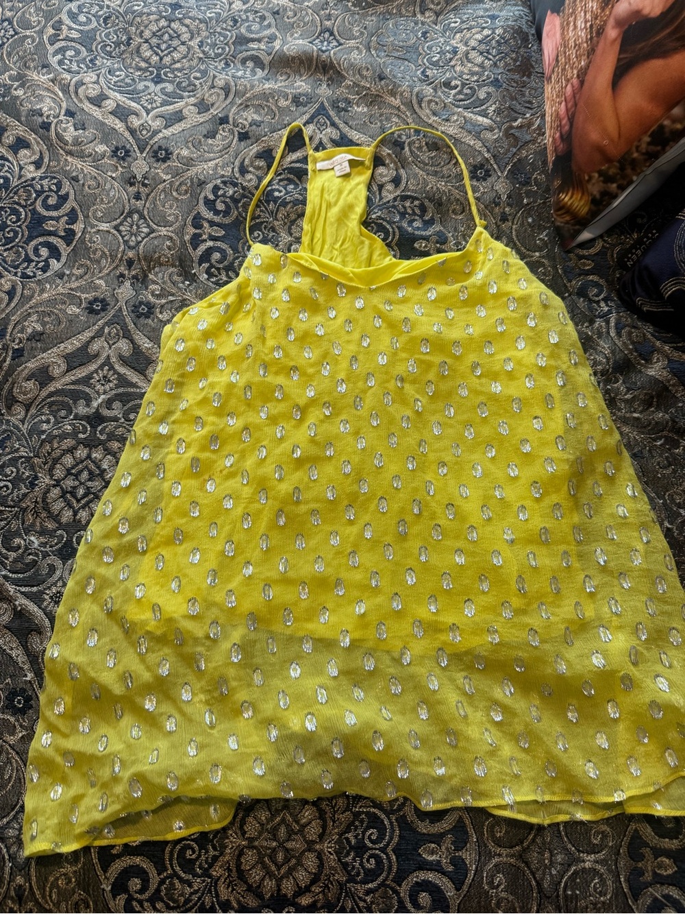Ella Moss Women’s Yellow Metallic Dot Halter Tank Top